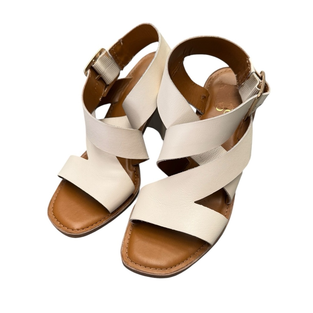 Franco Sarto Cache Off White Block Heel Sandals Size 8.5